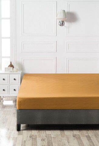 Cearceaf de pat cu elastic, 140×190 cm, 100% bumbac ranforce, Patik, Mustard, galben mustar
