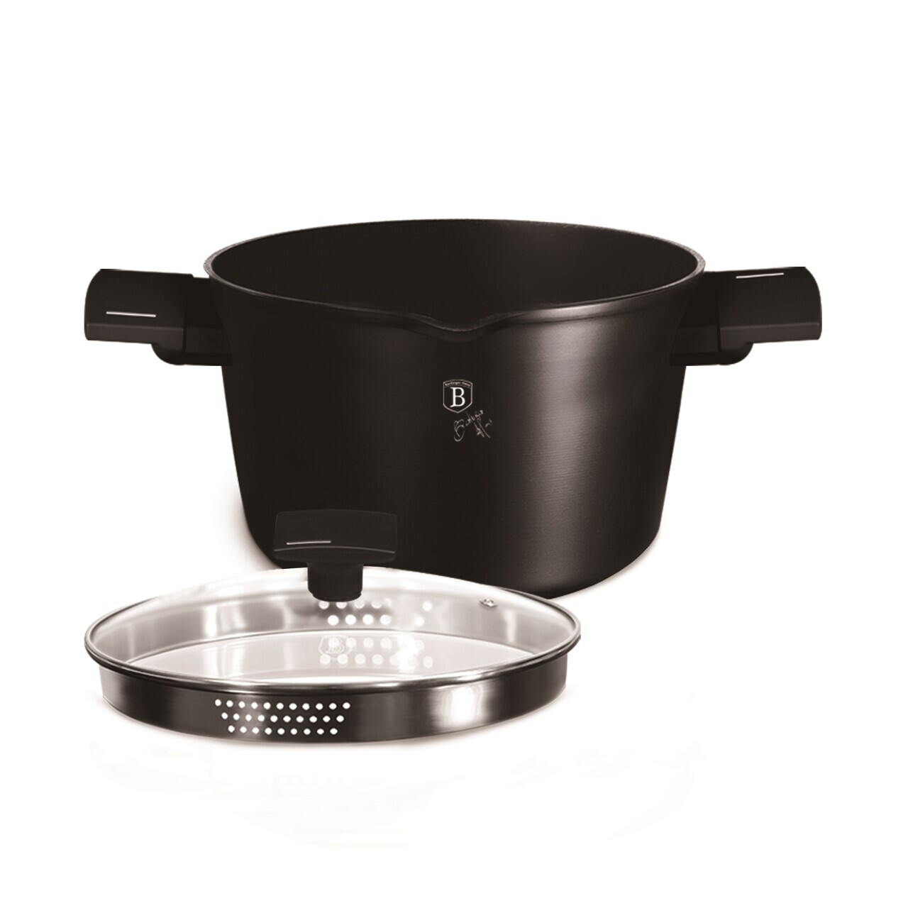 Oala cu capac pentru paste/orez Berlinger Haus, Matte Black, 24 cm, 6 L, aluminiu forjat, negru — imaginea 2