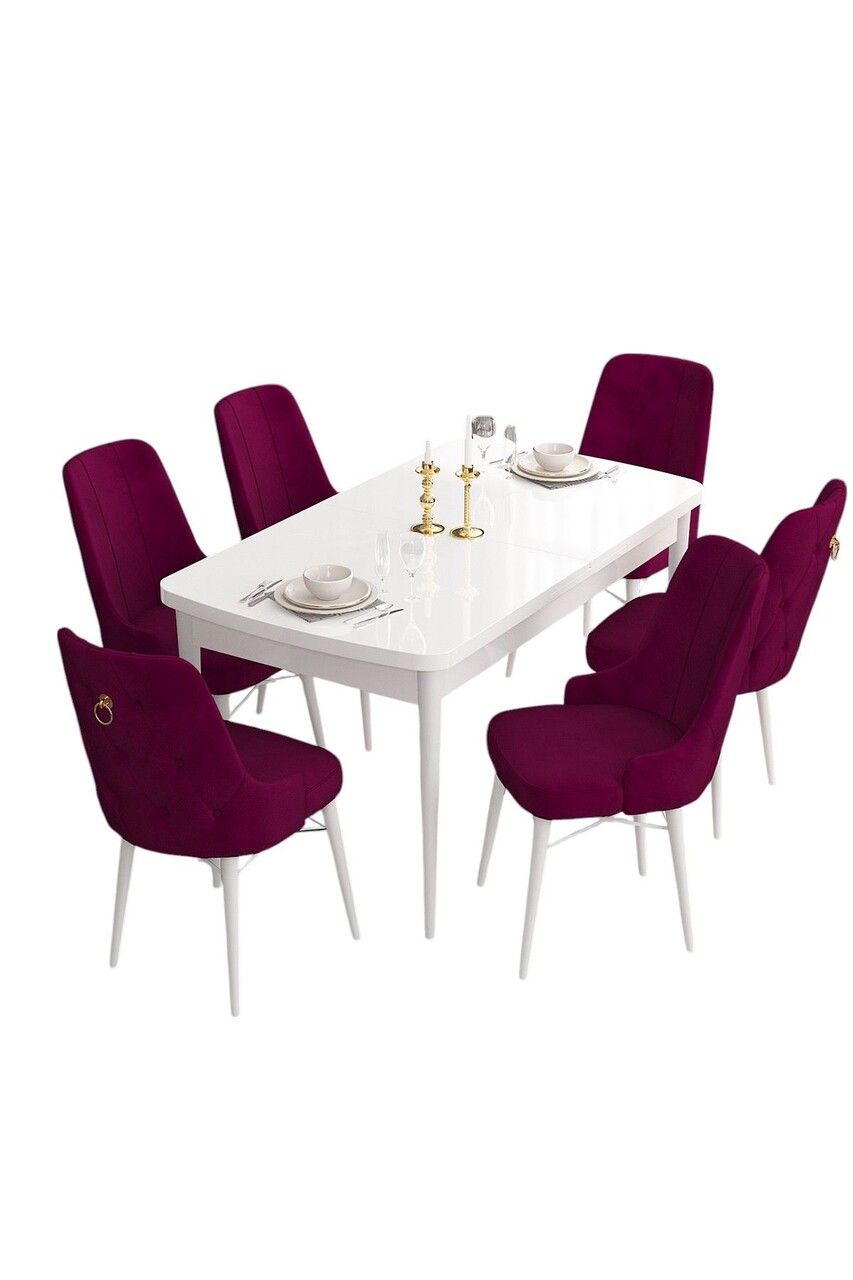 Set masa extensibila si scaune, Hanah Home, Are, Alb / Damasc - view 2