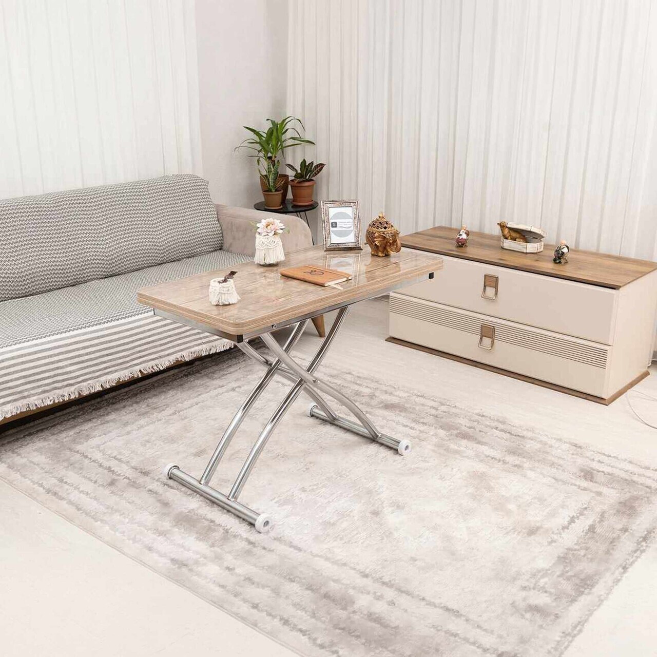 Masuta de cafea, Hanah Home, Mini Juppo Ext, MDF, Antic / Crom — imaginea 2