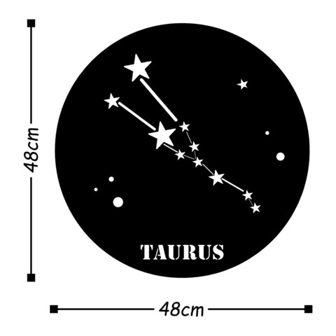 Decoratiune de perete, Taurus Horoscope, Metal, Dimensiune: 48 x 48 cm, Negru
