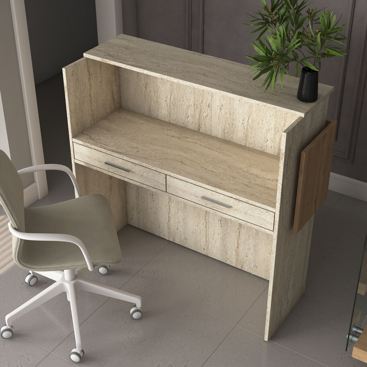 Masa de receptie, Hanah Home, MA105, 110x110x40 cm, PAL melaminat, Travertin / Nuc - view 5