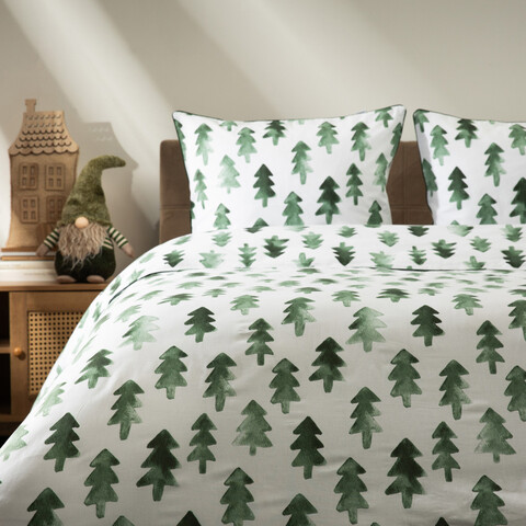 Lenjerie de pat King Size, Pinno, Homla, 3 piese, 200x220 cm, bumbac, alb/verde