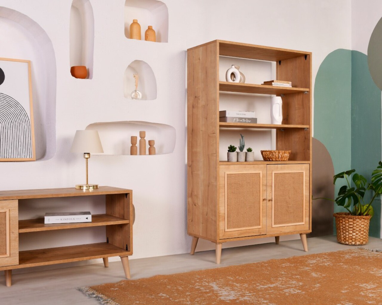 Corp biblioteca, Wolina, Jüt Bookshelf, 40x90x110 cm, Lemn de carpen, Stejar - 1 | YEO