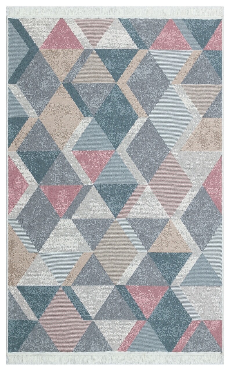 Covor Kilim Cu 2 Fete, Arya 10 Blue/Pink, Baketo, 100% Bumbac Reciclat, 80x150 Cm