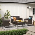 Set mobilier pentru gradina/terasa 4 piese, Lounge, otel/polietilena/sticla temperata, maro/grej