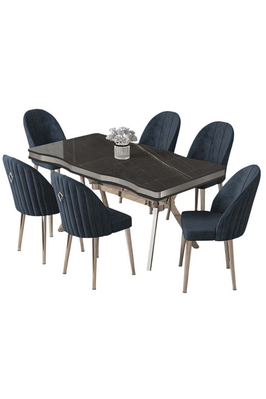Set masa si scaune (7 piese), Hanah Home, Pem, Sonata / Crom / Antracit — imaginea 2