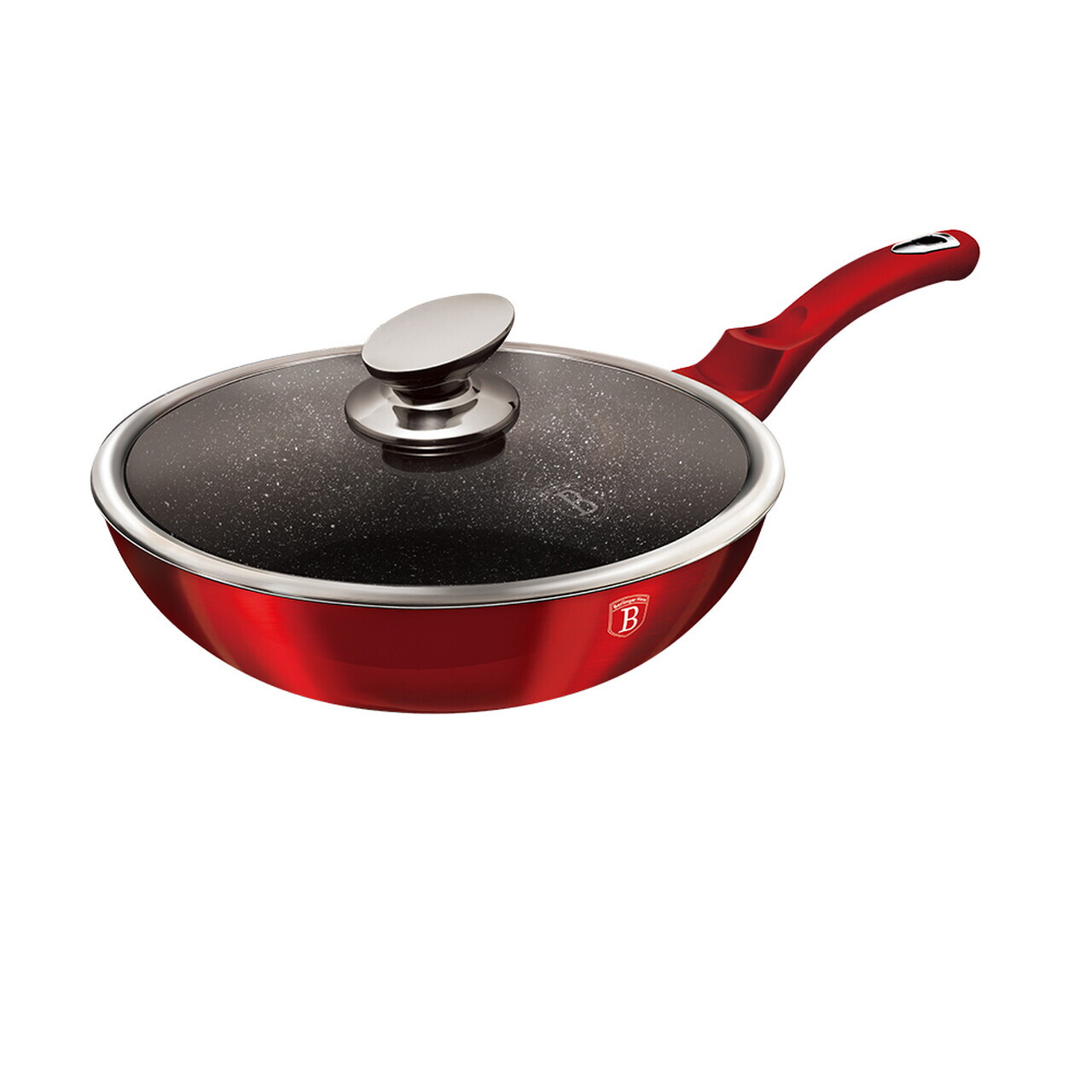 Tigaie Wok cu capac Berlinger Haus, Burgundy, 28 cm, 3.2 L, aluminiu forjat, rosu - imagine 3