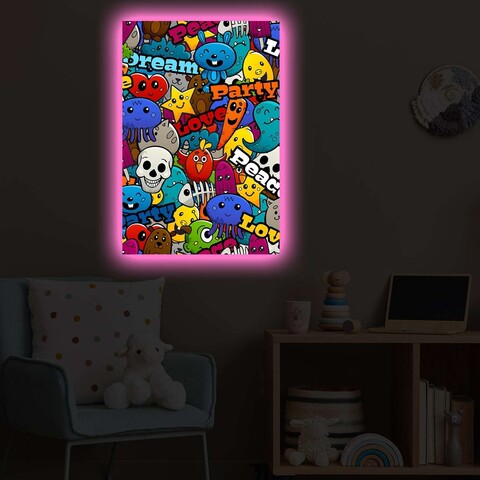 Tablou decorativ cu lumina LED, 4570POPARTDACT-010, Dimensiune: 45 x 70 cm, Multicolor