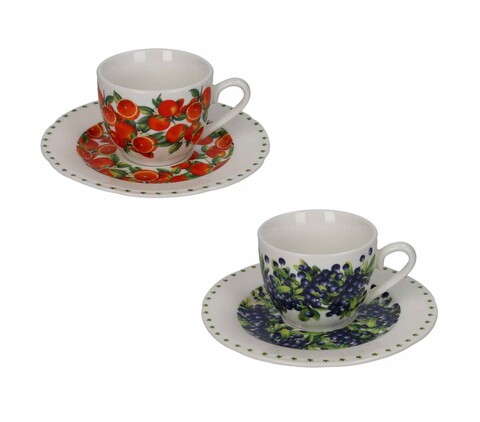 Set 2 cesti cu farfurie pentru cafea, Le Primizie Fresh Fruits v2, Brandani, D12.5x6.5 cm, portelan