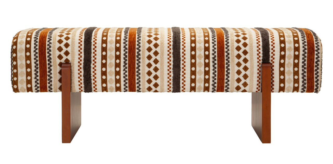Bancheta, Mauro Ferretti, Ethnic, 120x45x43 cm, poliester/lemn masiv, multicolor — imaginea 7