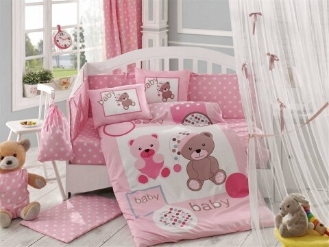 Lenjerie de pat pentru copii, 4 piese, 100% bumbac poplin, Hobby, Ponpon, multicolor