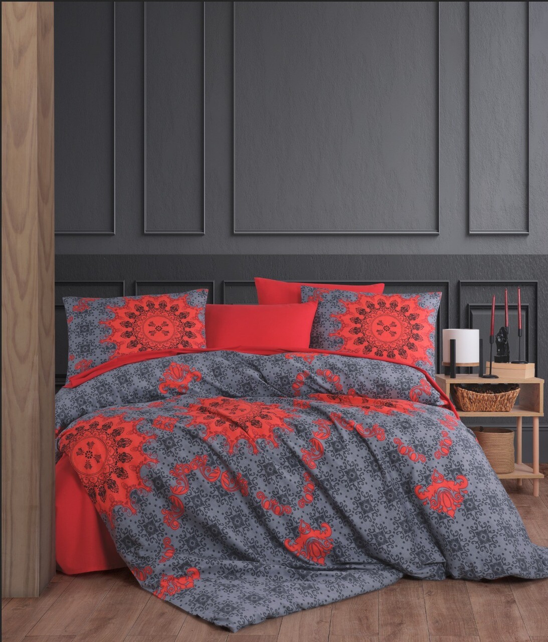 Lenjerie de pat dubla King (IT) L'essentiel Maison Saltanat Rosu/Antracit