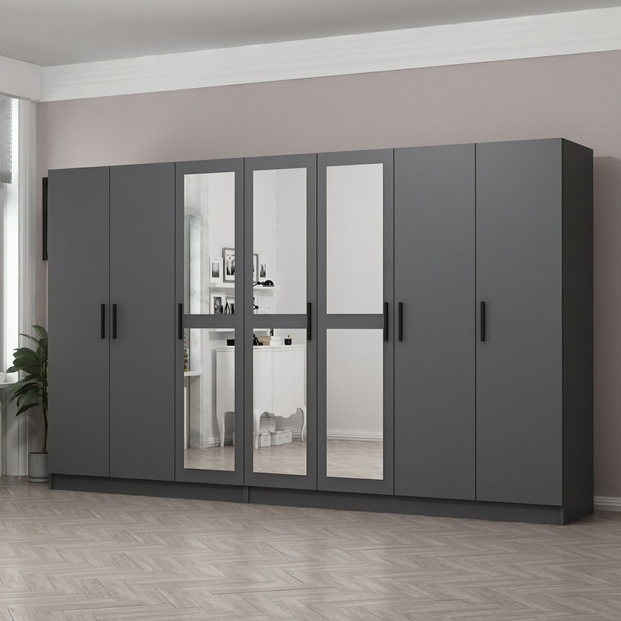 Dulap pentru haine, Minerva, Kale, 315x210x52 cm, PAL, Antracit - 1 | YEO