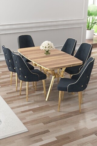 Set masa si scaune (7 piese), Hanah Home, Asel, Hazar / Aur / Antracit