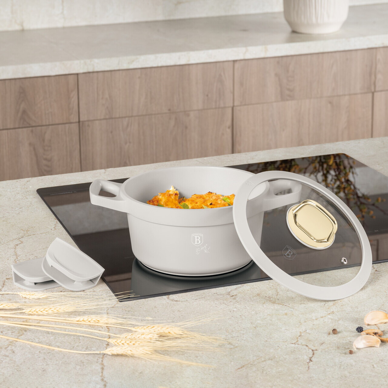 Oala cu capac Berlinger Haus, Sahara, 20 cm, 2.8 L, aluminiu, crem mat - imagine 4