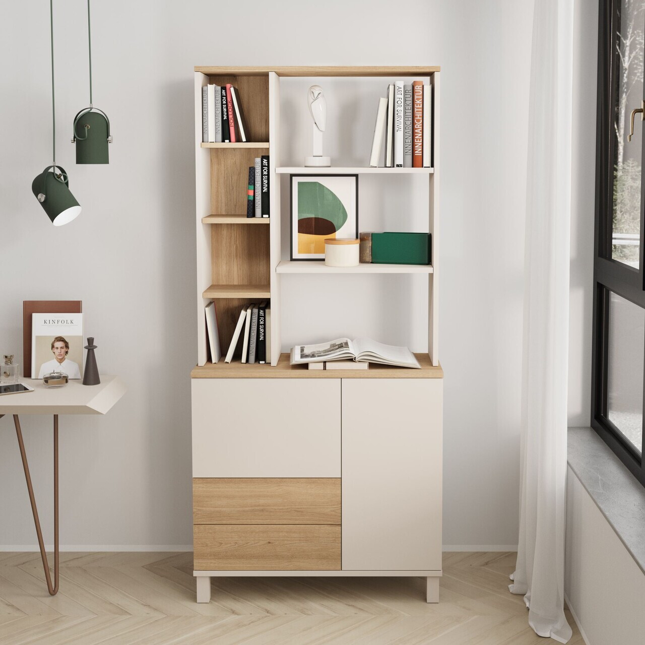 Corp biblioteca Hanah Home Mood 85.2x187.8x35 cm PAL Nisip / Stejar