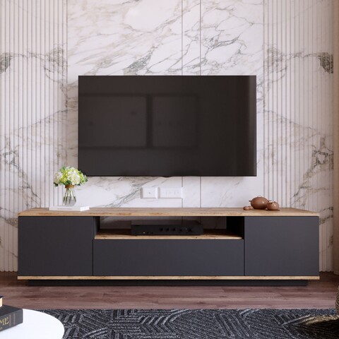 Comoda TV FR7 – AA, Locelso, 180×44.5×44.6 cm, natural/antracit 180x44.5x44.6