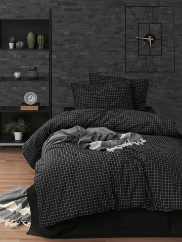 Lenjerie de pat pentru o persoana (fr), oslo - black, mijolnir, bumbac ranforce