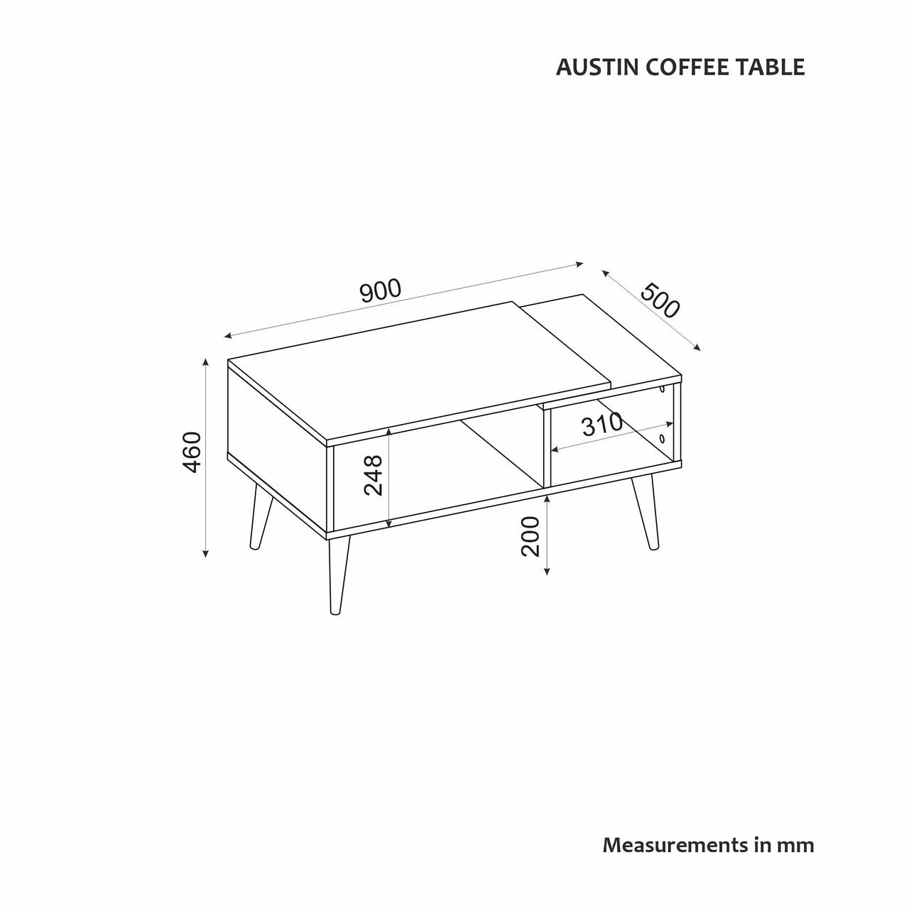 Masuta de cafea, Odessa, Austin, 90x40x50 cm, PAL, Travertin / Stejar Safir