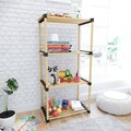 Organizator multifunctional, Seowood, cu 4 rafturi, 92.5 x 49 x 28 cm, lemn solid, natur