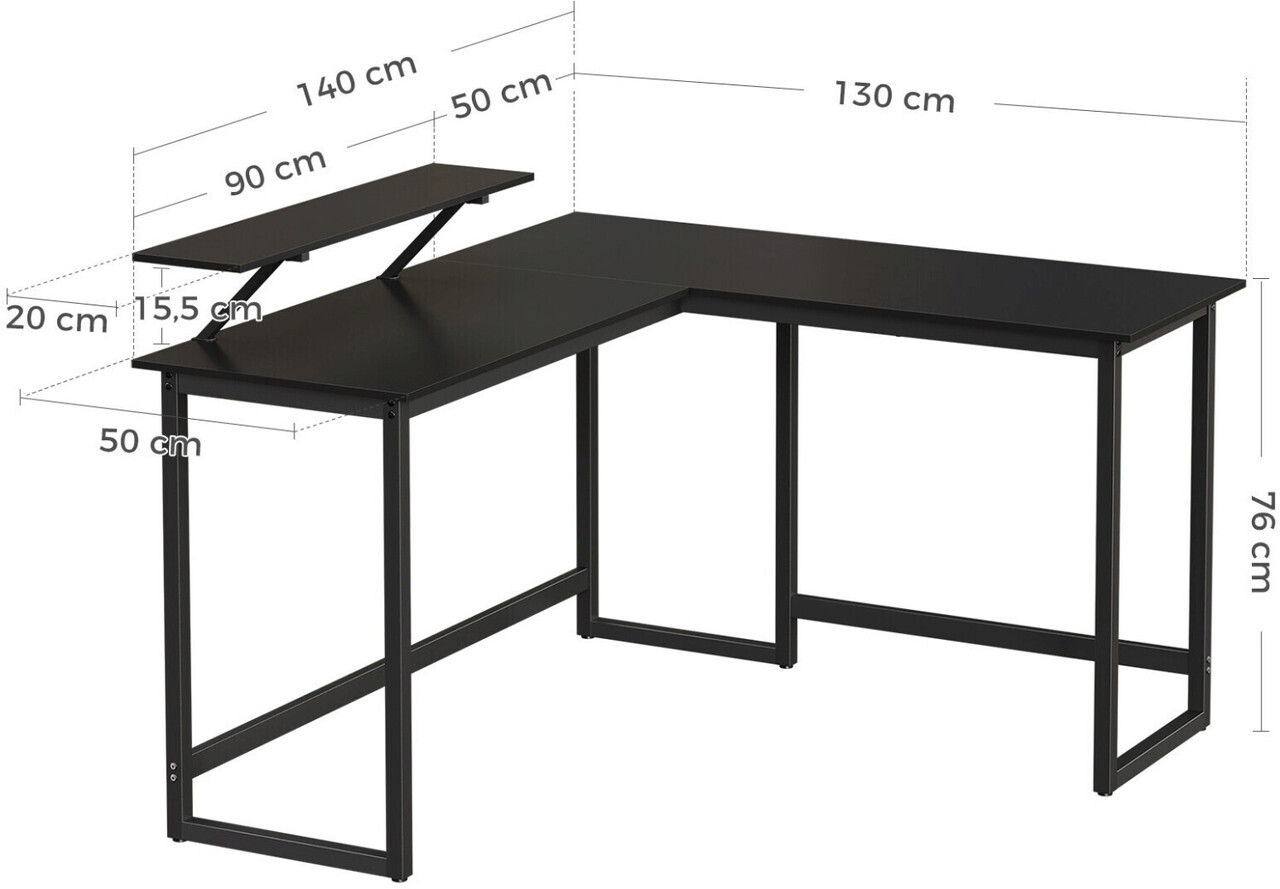 Birou de colt, Vasagle, 140 x 130 x 92.2 cm, PAL/otel, negru - 2 | YEO