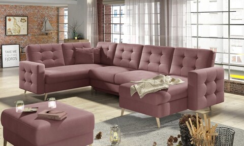 Coltar extensibil reversibil 5 locuri ELTAP, AsdU-21, Asgard, 326x202x93 cm, lemn/poliester, roz inchis