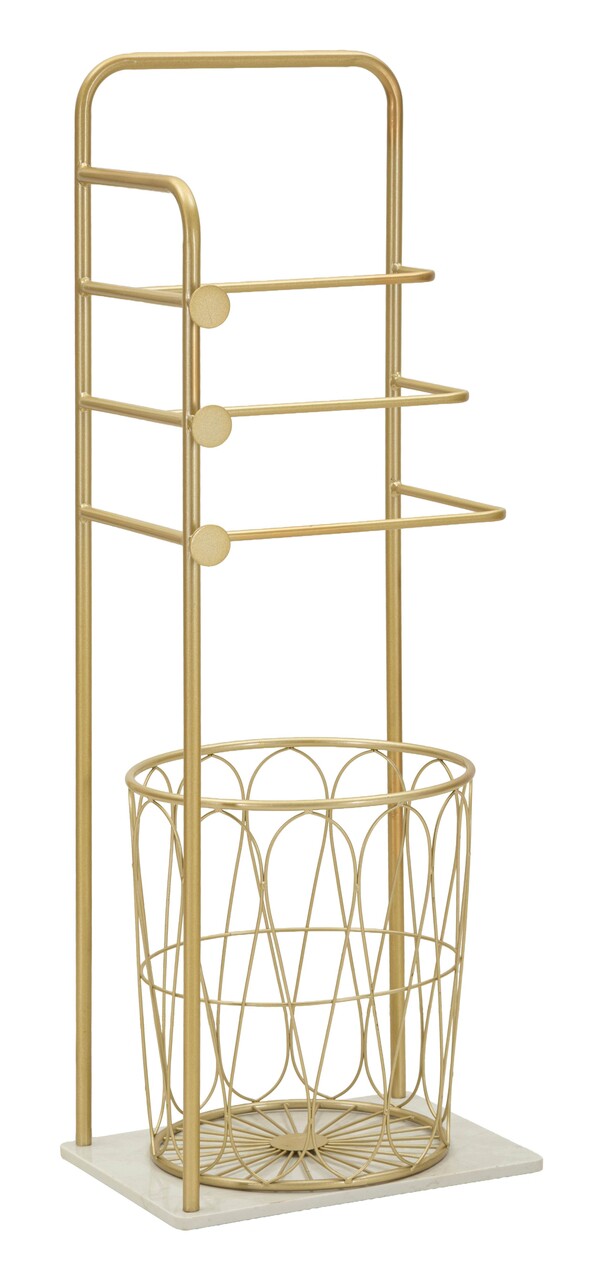 Suport pentru prosoape, Mauro Ferretti, Trop, 40x30x112 cm, metal/imitatie de marmura, auriu/alb - view 8