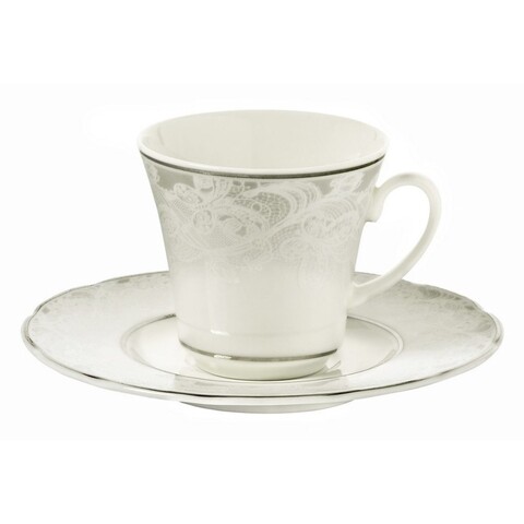 Set 6 cesti + 6 farfurii, kutahya porselen, bnoly12ct4309287, 80 ml, portelan, alb/argintiu