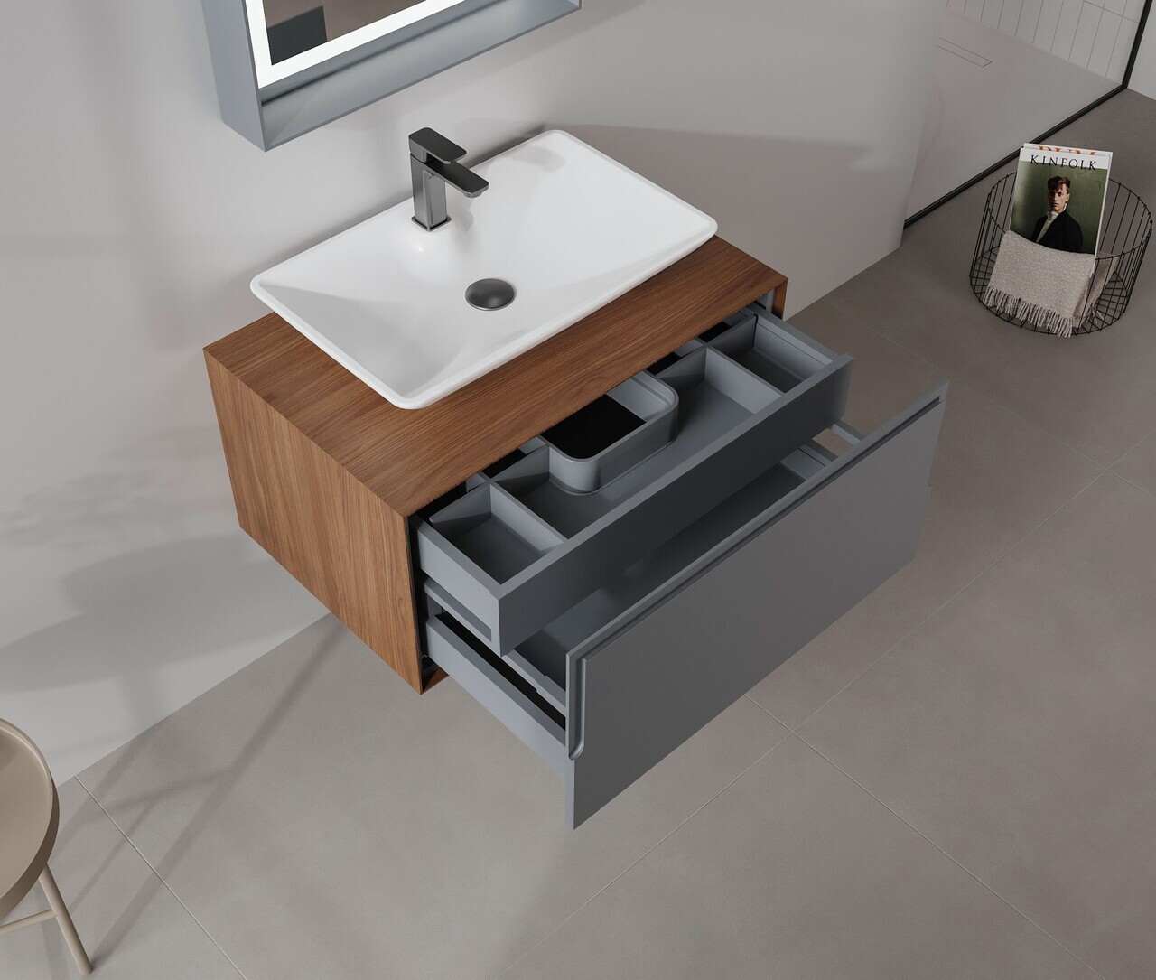 Dulap de baie cu chiuvetă, Hanah Home, Craft 80, Nuc / Antracit — imaginea 4