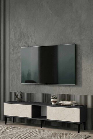 Comoda TV, Hanah Home, Didema 150, 150x40.5x30 cm, Antracit / Travertin