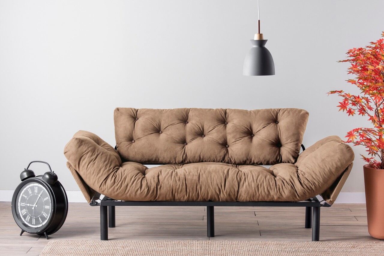 Canapea extensibila cu 3 locuri, Futon, 859FTN2868, Metal, Maro deschis - 1 | YEO