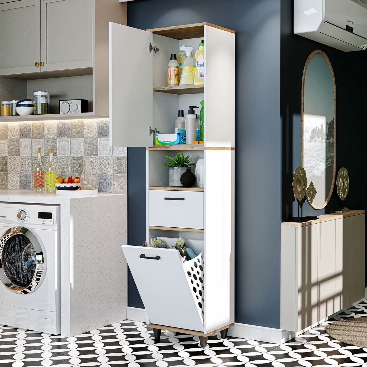 Dulap multifunctional, Hanah Home, 2530, 45x200x35 cm, PAL MELAMINAT, Pin Atlantic / Alb — imaginea 5