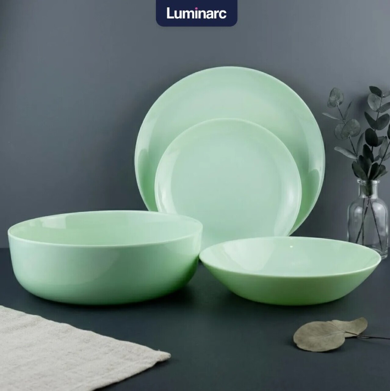 Serviciu de masa 19 piese, Luminarc, Diwali Paradise, sticla securizata, verde