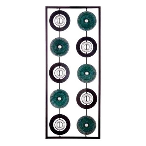 Decoratiune metalica Circle, 25x61 cm, metal/sticla, negru/verde