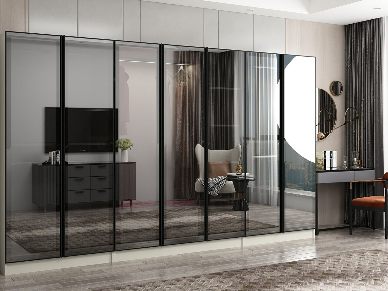 Dulap pentru haine, Hanah Home, Nisa, 315x210x52 cm, Gresie — imaginea 3