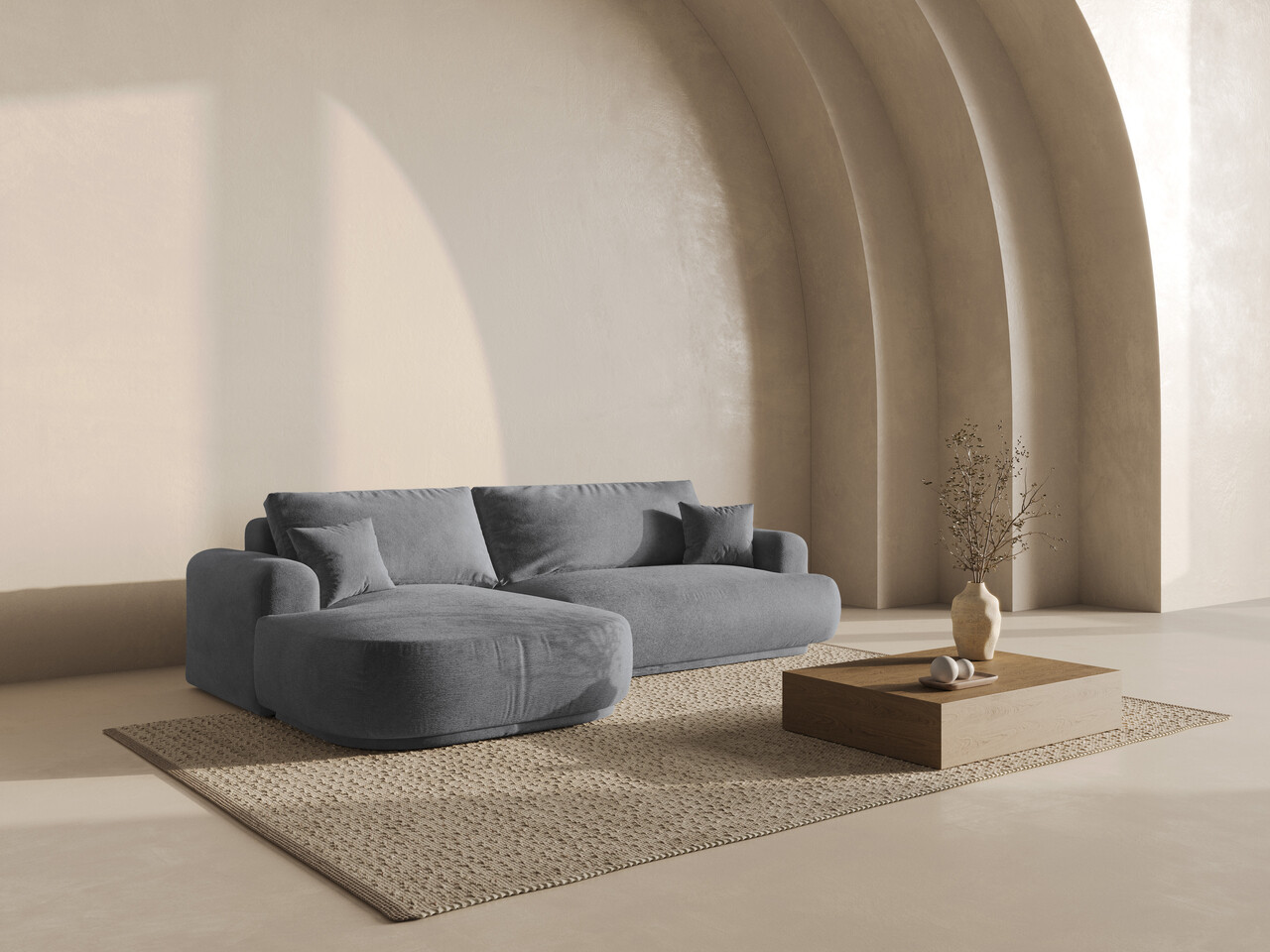 Coltar extensibil stanga 5 locuri, modular, cu lada depozitare, Ella, Micadoni Home, 271x174x94 cm, tesatura structurata chenille, gri - 1 | YEO