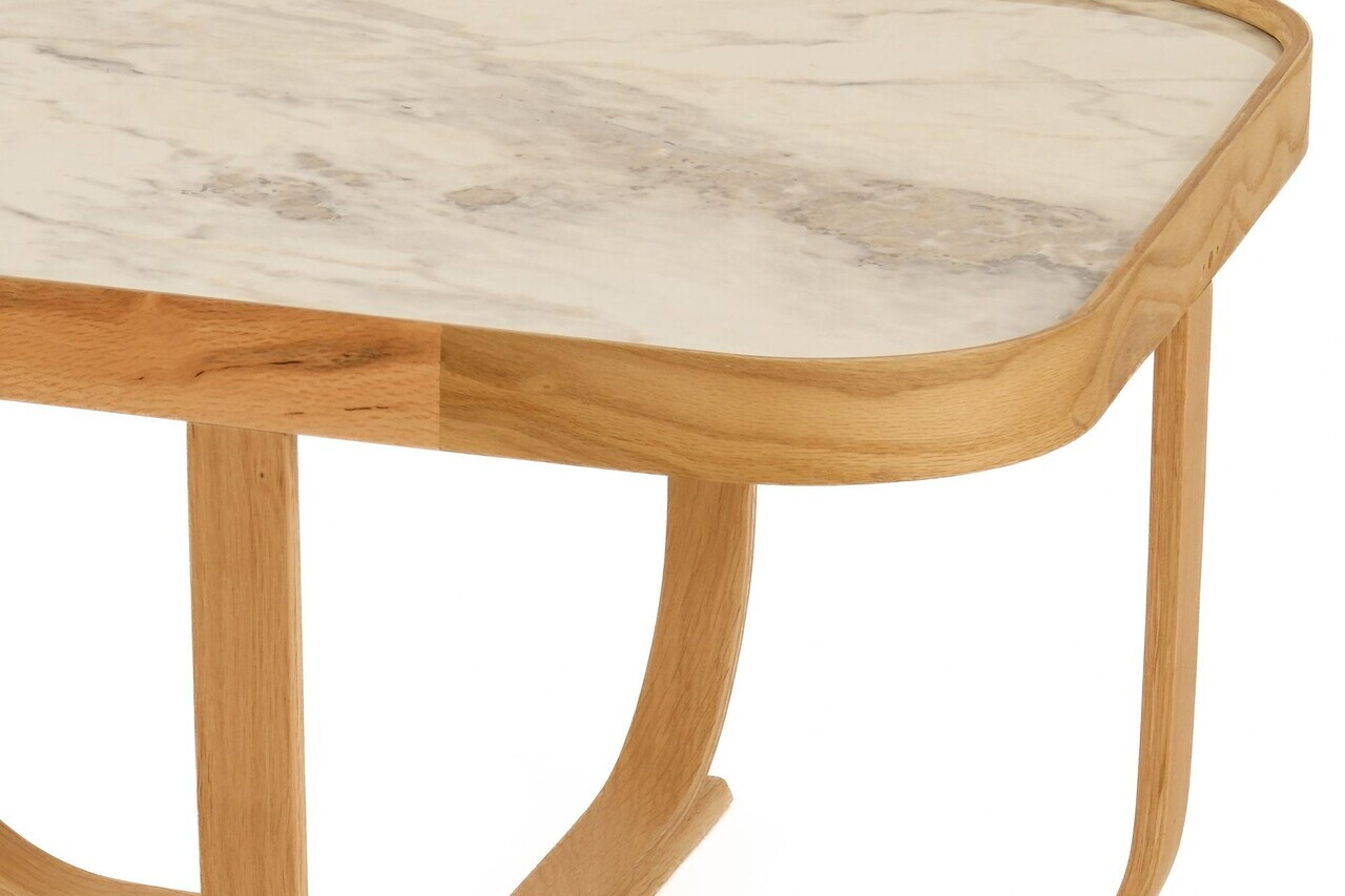 Masuta de cafea, Hanah Home, Hisar 90, 90x45x90 cm, LEMN MASIV DE STEJAR, Stejar / Marmură albă — imaginea 5