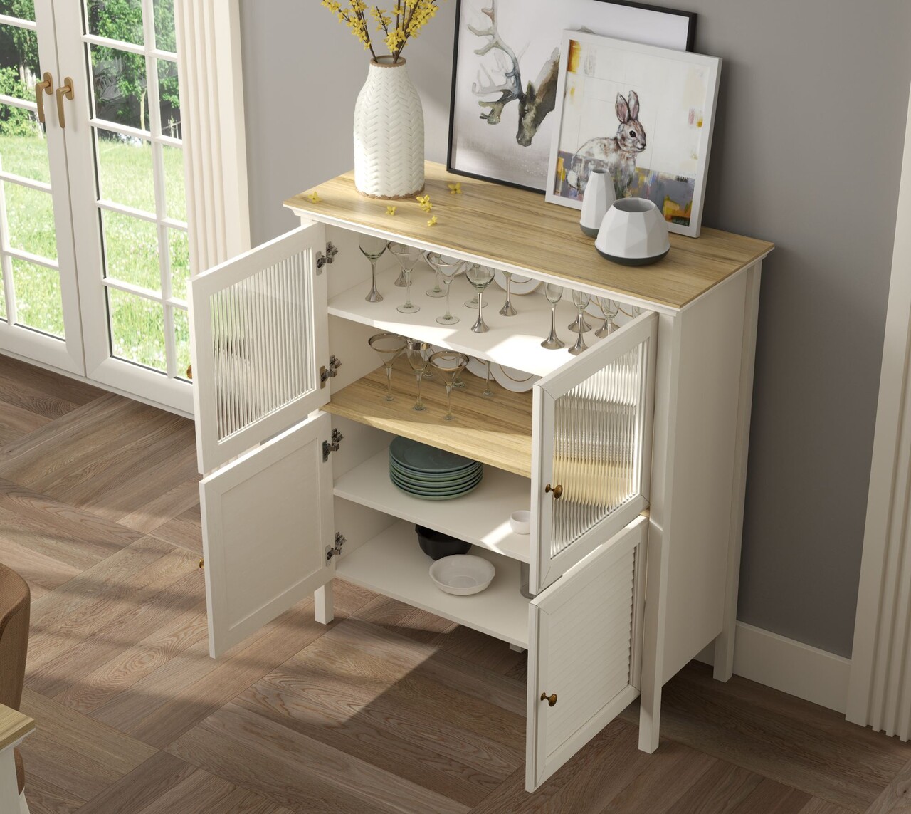 Dulap multifunctional, Hanah Home, FRN-21022, 110.4x120x44.2 cm, PAL, Crem / Stejar - view 3
