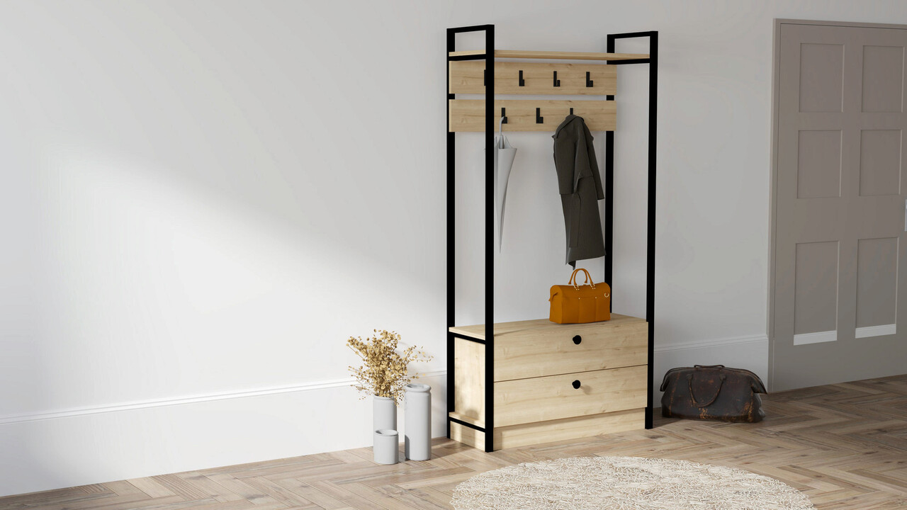 Cuier de perete, Puqa Design, Manolya, 90x180x33 cm, PAL, Safir / Negru - 1 | YEO