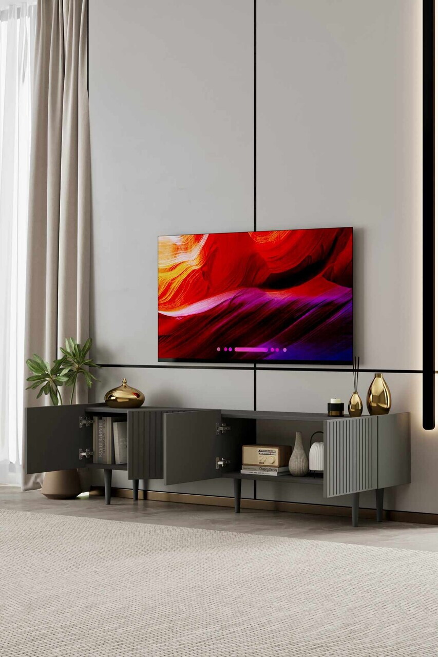 Comoda TV, Hanah Home, Capella 180, 180x50x29 cm, MDF, Gri - view 3