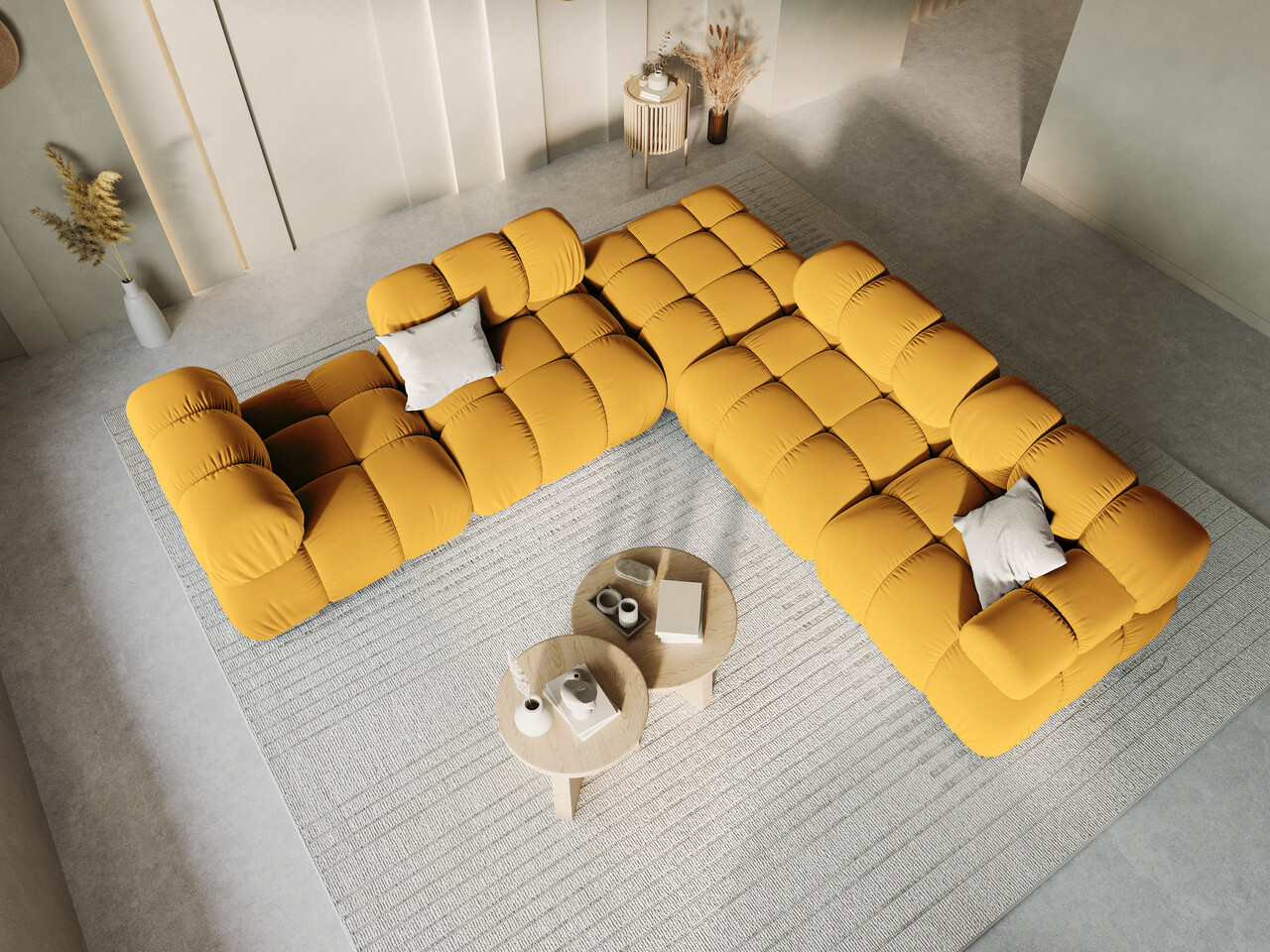 Taburet, Bellis, Micadoni Home, BL, 94x94x43 cm, catifea, galben - view 3