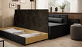 Canapea extensibila brat stanga 3 locuri, ELTAP, Fulgeo, 214x82x77 cm, lemn/catifea din poliester, gri inchis