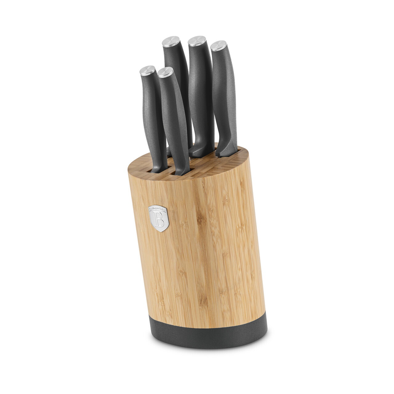 Set 5 cutite cu suport rotund Berlinger Haus, Anthracite, inox/bambus, antracit mat/natur - imagine 12