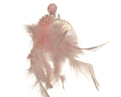 Set 2 globuri Bauble w bead feather, Decoris, Ø8 cm, sticla, roz