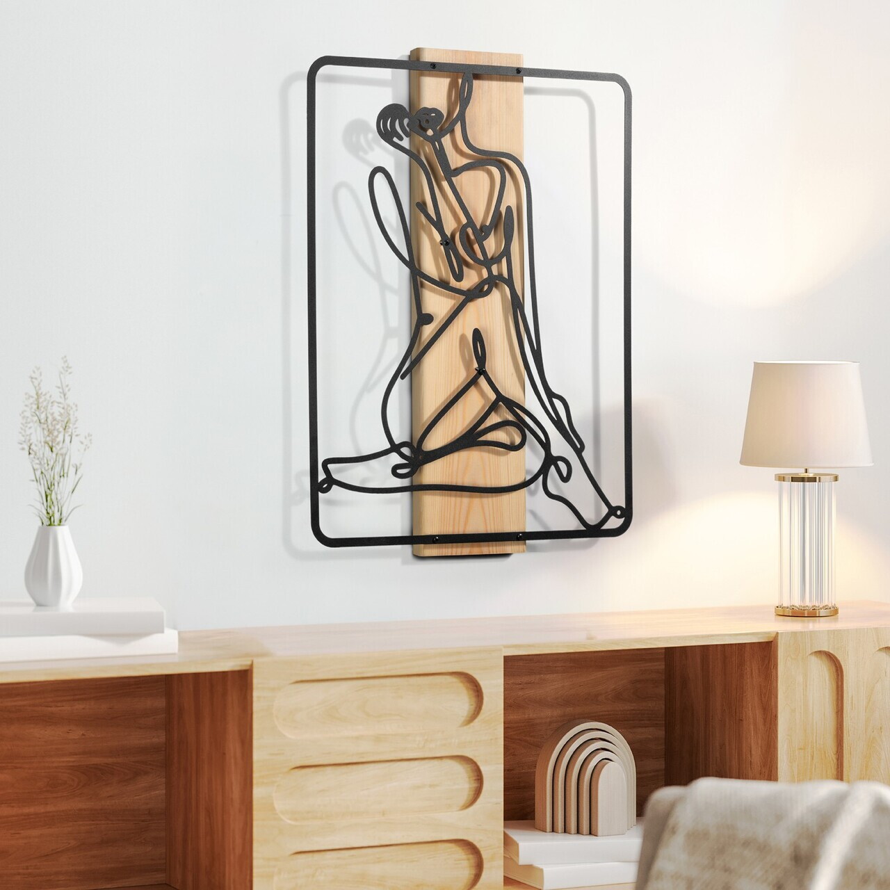 Decoratiune de perete, Muse, Cadru: Lemn (Grosime: 2 cm), Natural/Negru — imaginea 5