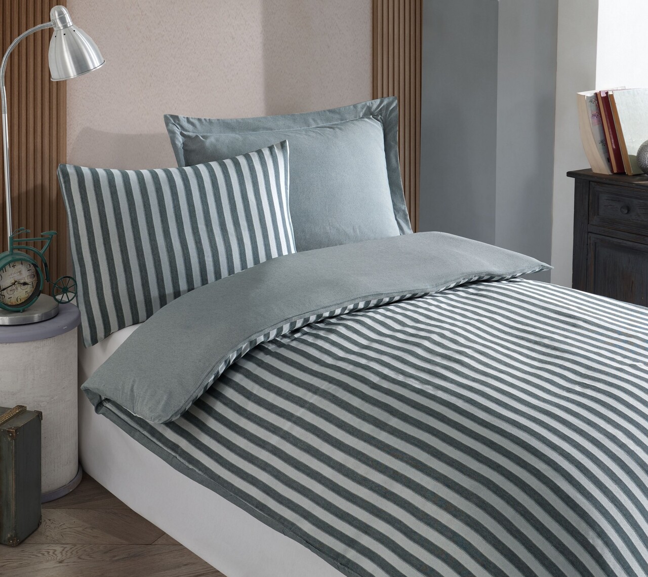 Lenjerie de pat pentru o persoana 2 piese, Road Potlu - Green, EnLora Home, 70% bumbac/30% poliester