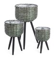 Set 3 ghivece Tripod, Bizzotto, bambus/lemn de fag, verde/negru