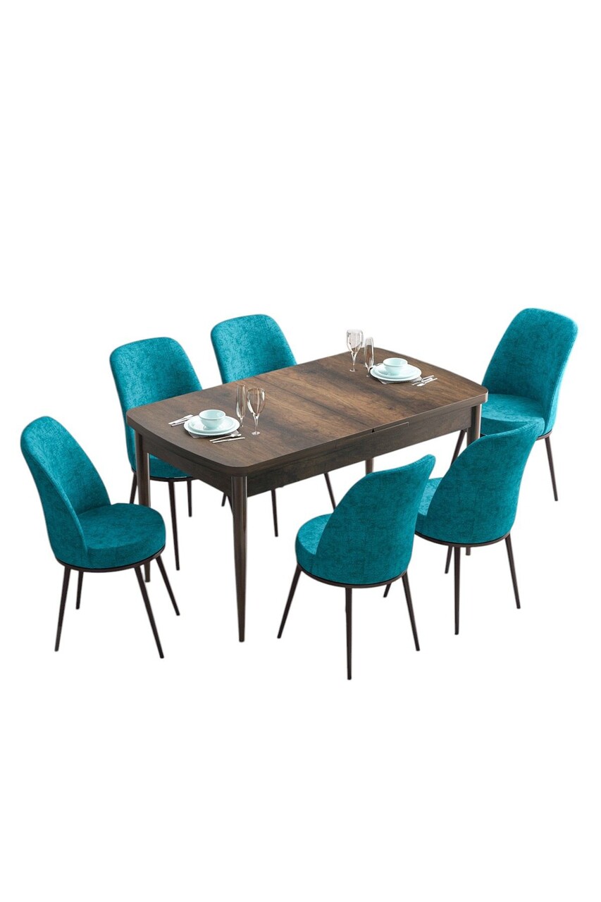 Set masa extensibila si scaune, Hanah Home, Han, Baroc / Turcoaz - view 2