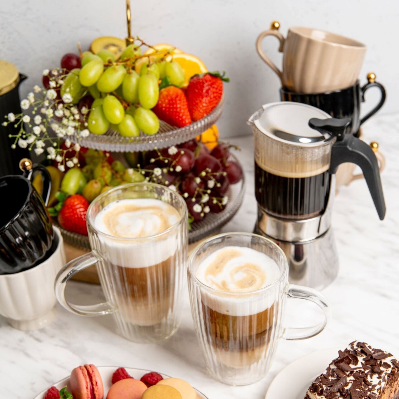 Suport prajituri cu 2 nivele Curly, Ambition, 18 cm/26 cm, otel/sticla, auriu/transparent - imagine 4